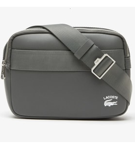 Lacoste Holiday Unisex Leather Bag 22*17*6 Hakiki Deri Ayarlanabilir Askılı Baskılı Unisex Postacı Çantası Gri