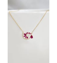 925 Ayar Gümüş Gold Kaplama Damla Pembe Taşlı Spiral Snail Tasarım Kolye