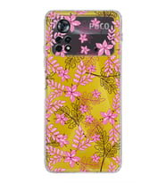 Xiaomi Poco X4 Pro Kamera Korumalı Kapak Floral Pembe Tasarımlı Şeffaf Kılıf