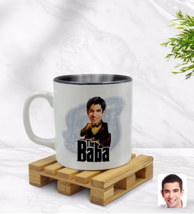 BK Gift Kişiye Özel Baba Godfather Karikatürlü İçi Siyah Renkli Kupa Bardak Model 3