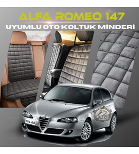 Alfa Romeo 147 Antrasit Renk Tay Tüyü Cepli & Terletmez Sırtlı Oto Koltuk Minder Seti - Koltuk Koruma Kılıfı (ÖN & ARKA TAM SET)