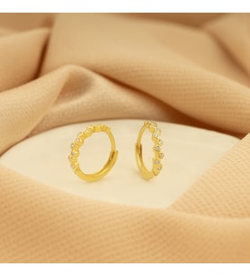 DKMN Gümüş Yuvarlak Zirkon Taşlı 925 Ayar Gümüş Küpe (Gold)