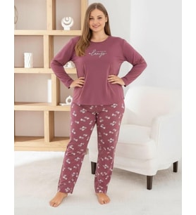 Pijamoni Kadın Milan Büyük Beden Bisiklet Yaka Uzun Kol İnce Pijama Takımı 7666/38 - 1 Adet