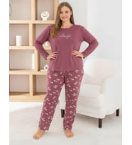 Pijamoni Kadın Milan Büyük Beden Bisiklet Yaka Uzun Kol İnce Pijama Takımı 7666/38 - 1 Adet