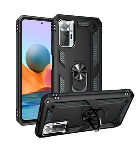 Xiaomi Redmi Note 10 Pro Uyumlu Kılıf Standlı Manyetik Yüzüklü Military Magnetic Ring Polycarbonate and TPU Case (Siyah)
