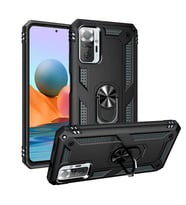 Xiaomi Redmi Note 10 Pro Uyumlu Kılıf Standlı Manyetik Yüzüklü Military Magnetic Ring Polycarbonate and TPU Case (Siyah)