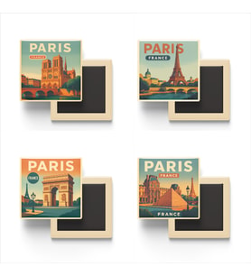 Paris Fransa - 4 adet - 9x9 cm Buzdolap Magneti