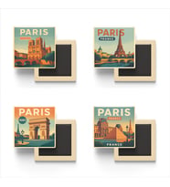 Paris Fransa - 4 adet - 9x9 cm Buzdolap Magneti