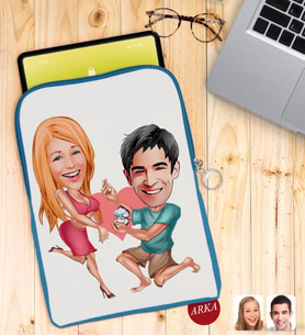BK Gift Kişiye Özel Sevgililer Karikatürlü Taşınabilir Koruyucu Tablet Kılıfı & Organizer Çanta - Mavi-19