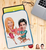 BK Gift Kişiye Özel Sevgililer Karikatürlü Taşınabilir Koruyucu Tablet Kılıfı & Organizer Çanta - Mavi-19