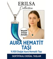 Sertifikalı Boynuz Model Mavi Aura Hematit Kolye – Negatif Enerjiye Karşı Koruyucu Taş (Çok Renkli)