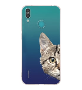 Huawei Y7 2019 Uyumlu Kamera korumalı Kapak Catface Tasarımlı  Şeffaf Kılıf