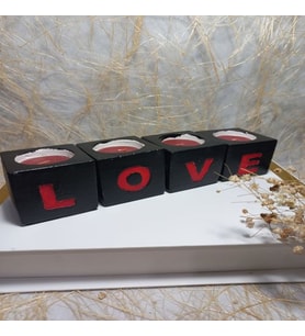 LOVE Yazılı 4'lü Dekoratif Mumluk Set (Siyah-Kırmızı)