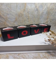 LOVE Yazılı 4'lü Dekoratif Mumluk Set (Siyah-Kırmızı)
