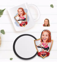 BK Gift Kişiye Özel Kadın Fitness Sporcusu Karikatürlü Beyaz Kupa ve Ahşap Bardak Altlığı Hediye Seti-1