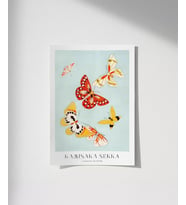 Çerçevesiz Poster Kamisaka Sekka Japon Kelebekler (Çok Renkli)