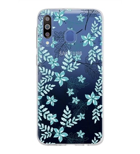 Samsung Galaxy M30 Kapak Floral Su Yeşili Tasarımlı Şeffaf Silikon Kılıf