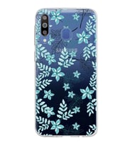 Samsung Galaxy M30 Kapak Floral Su Yeşili Tasarımlı Şeffaf Silikon Kılıf