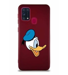 Samsung Galaxy M31 Soft Premier Kapak Donald Duck-F Tasarımlı Silikon Kılıf - Mürdüm (Şeffaf)