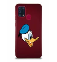 Samsung Galaxy M31 Soft Premier Kapak Donald Duck-F Tasarımlı Silikon Kılıf - Mürdüm (Şeffaf)
