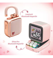 Divoom Ditoo Pro Bluetooth Hoparlör ve Ses Kayıt Özellikli LoveLock Hediye Seti, Pembe