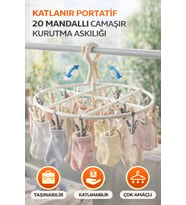 Katlanır Portatif 20 Mandallı Çorap ve İç Çamaşırı Askısı Taşınabilir Çamaşır Kurutmalık