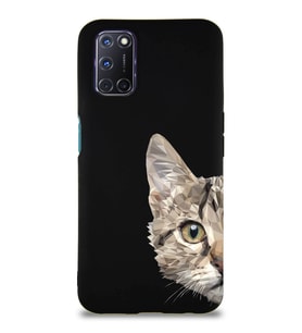 Oppo A92 Soft Premier Kapak Catface Tasarımlı Silikon Kılıf - Siyah (Şeffaf)