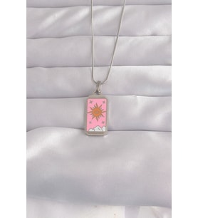 316L Çelik Gümüş Renk Pembe Mineli Güneş Model Tarot Kolye TJ-BKO9043