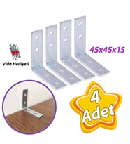 4 Adet Mobilya Eşya Dolap Duvar Sabitleyici Köşe Bağlantı L Demir Gönye Deprem Güvenliği 45x45x15mm (Krom)
