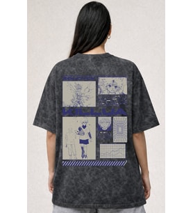 Killua Zoldyck Hunter X Hunter Anime Baskılı Unisex Oversize Eskitme Yıkamalı Tişört