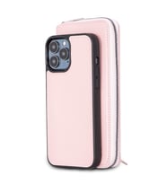 Bouletta Apple iPhone 13 Pro Max Uyumlu Deri Fermuarlı Cüzdan Kılıf NU2 Pembe