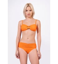 Endeep Kadın Aksesuarlı Straplez Büzgü Detaylı Turuncu Bikini Takımı