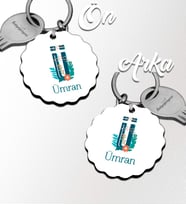 Kişiye Özel Ü Harfi Tropikal Tasarım HDF Dalgalı Anahtarlık (Beyaz)