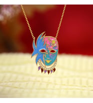 Beyaz Taşlı Mineli Rengarenk Maske Gümüş Kolye