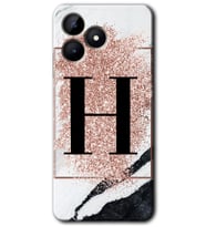 Realme C53 Kılıf HD Desen Baskılı Kılıf - Pembe Mermer Desenli H Harfi