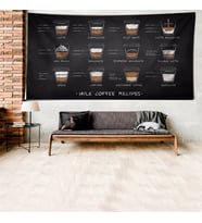 Kahve Menü Coffee Menu Desen Leke Tutmaz Kadife Dokulu Kumaş Duvar Örtüsü Duvar Halısı Tapestry (Antrasit)