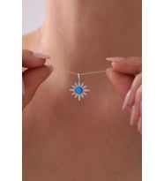 Gümüş Opal Taşlı Güneş Kolye - 925 Ayar Gümüş Kolye