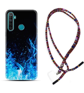 Realme 5i 5 Pro 6i 7 Pro 8 Kılıf Boyun Asklı Rasta Silikon Blue Fire 1678
