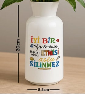BK Gift Kişiye Özel Öğretmenler Günü Tasarımlı Seramik Vazo-8, Ev Hediyesi, Öğretmene Hediye