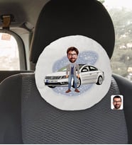 BK Gift Kişiye Özel Plakalı Erkek Volkswagen Passat Karikatürlü Yuvarlak Araç Koltuk Yastığı-1