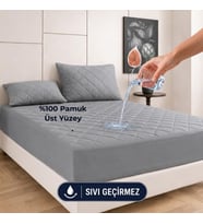 Gri Sıvı Geçirmez Alez - Tek-Çift Kişilk -%100 Pamuk- Kapitoneli Alez- Fitted(Yatağı Saran) Yatak Koruyucu Çarşaf(180x200)
