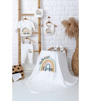 Pia Baby Premium İsme Özel %100 Pamuk Battaniyeli 5 Parça Zıbın Set Yenidoğan Bebek Hediyesi 5074-04 (Ekru)