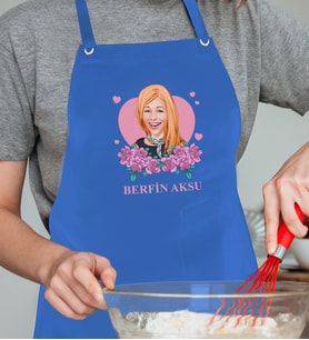 BK Gift Kişiye Özel Anneler Günü Karikatürlü Profesyonel Mavi Mutfak Önlüğü, Aşçı Önlüğü, Şef Önlüğü, Arkadaşa Hediye-12