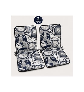 2 Adet Rattan Arkalıklı Sandalye Minderi 4cm Lacivert
