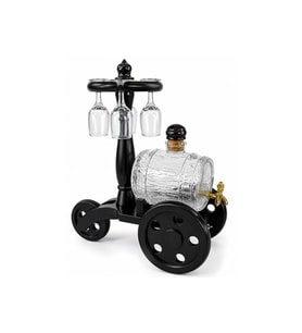 Kişiye Özel Ahşap Standlı Cam Fıçı Ve 4 Kadehli İçki Servis Seti - 35x32cm