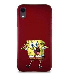 Apple iPhone XR Soft Premier Kapak Sünger Bob Tasarımlı Silikon Kılıf - Mürdüm (Şeffaf)