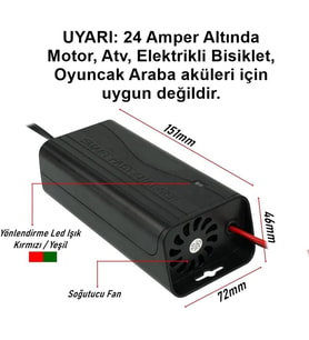 12V 5 Amper Akü Şarj Cihazı 24 ile 72 Amper Arası Jel, Sulu, Kuru Aküler İçindir (Motosiklet Aküleri için Uygun Değildir)