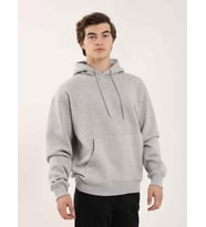 Gri Melanj Erkek Oversize Düz Pamuklu Kapüşonlu Sweatshirt (Grimelanj)