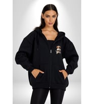 Cavailer King Charles Spaniel Karate Kadın Erkek Siyah Renk Kapüşonlu Kanguru Cepli  Fermuarlı Pamuklu Oversize Dijital Baskılı Hırka Sweatshirt