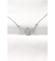 316L Çelik Silver Renk Zirkon Taşlı Kalpli Kanat Kolye 5886